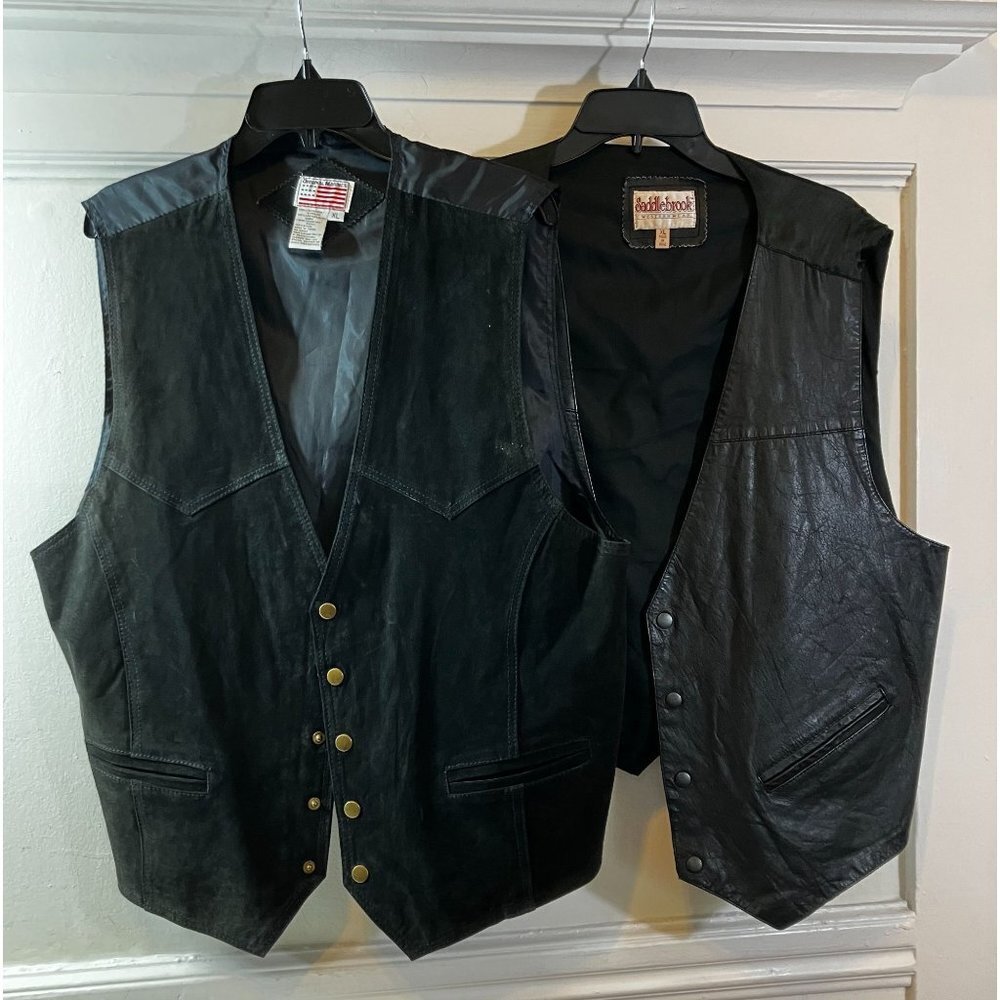 Original Marines Mens Saddlebrook Western Wear 2 Leather Vests Size XL Black VIN
